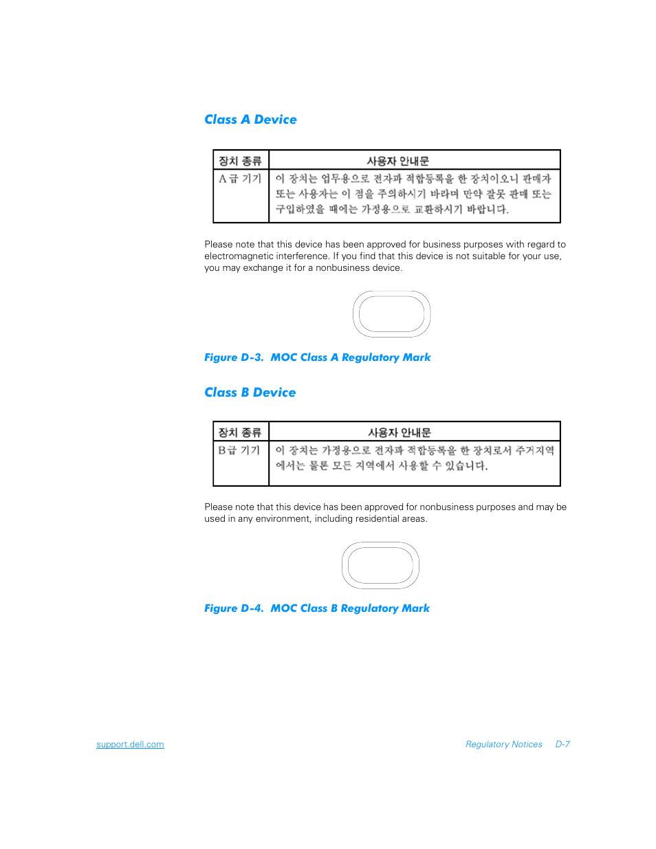 Class a device, Class b device, Figure d-3 | Figure d-4 | Dell Inspiron 3700 User Manual | Page 163 / 178