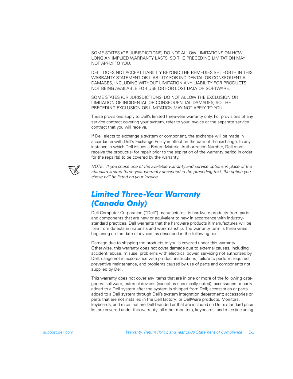 Limited three-year warranty (canada only) | Dell Inspiron 3700 User Manual | Page 169 / 178