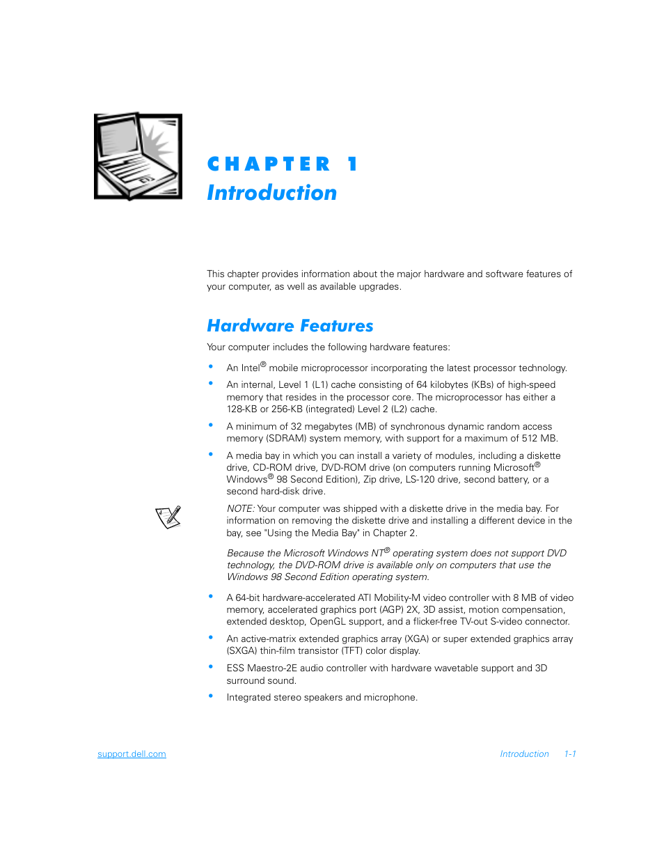 Introduction, Hardware features, Hardware features -1 | Dell Inspiron 3700 User Manual | Page 19 / 178