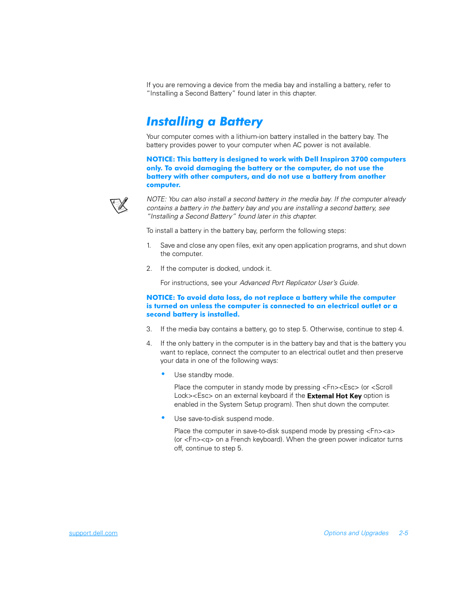 Installing a battery, Installing a battery -5 | Dell Inspiron 3700 User Manual | Page 33 / 178