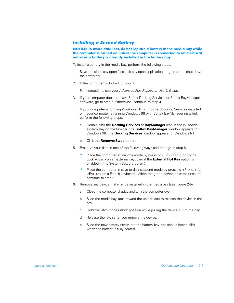 Installing a second battery, Installing a second battery -7 | Dell Inspiron 3700 User Manual | Page 35 / 178