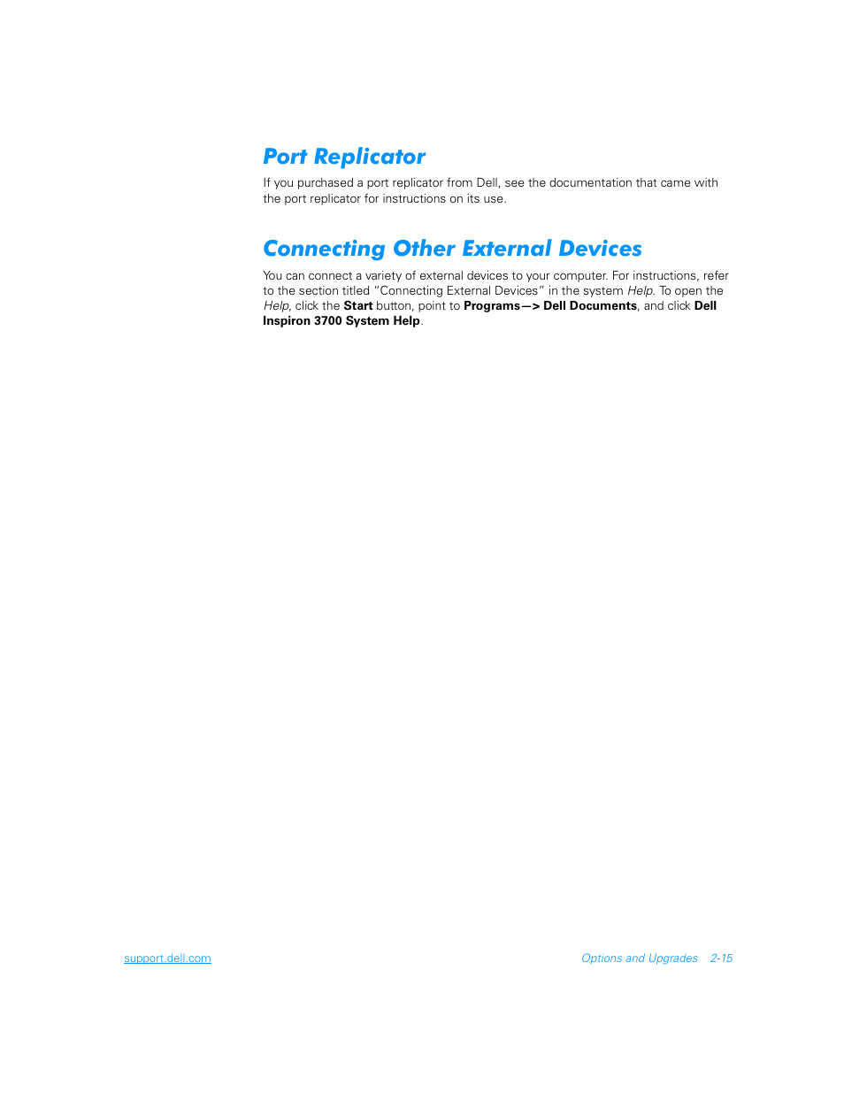 Port replicator, Connecting other external devices, Port replicator -15 | Connecting other external devices -15 | Dell Inspiron 3700 User Manual | Page 43 / 178