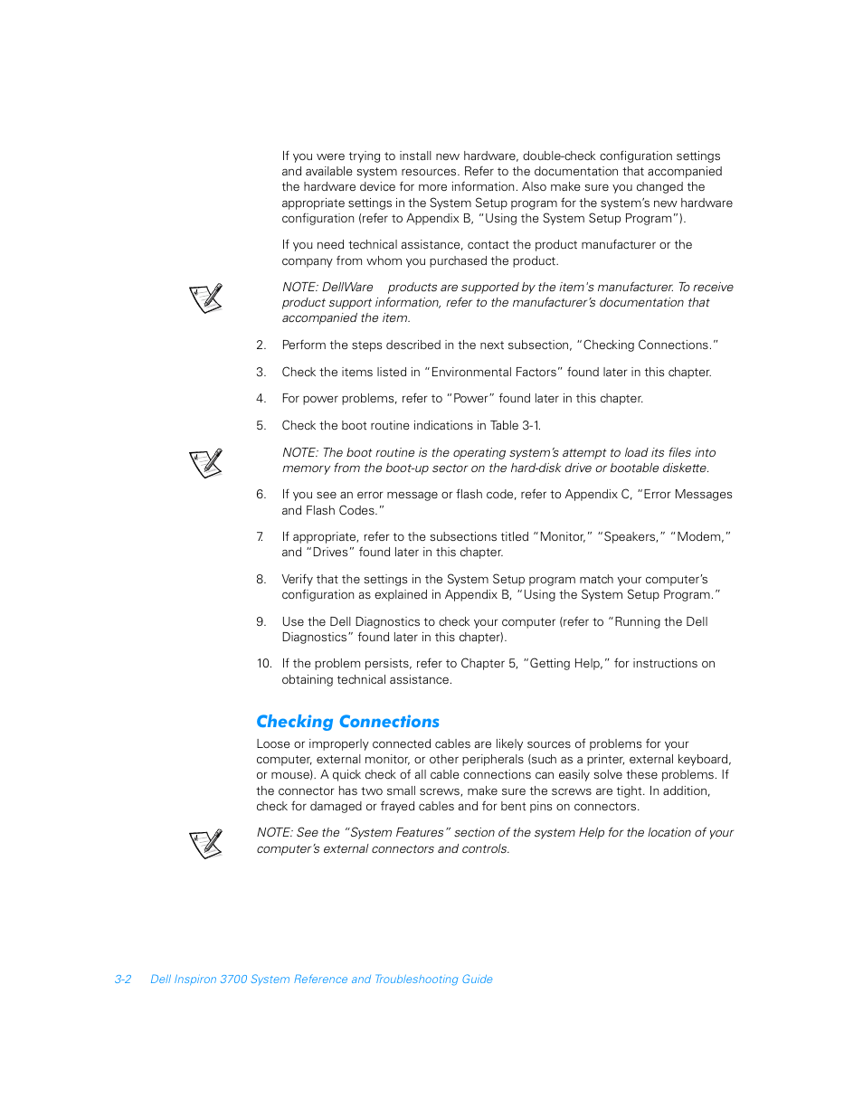 Checking connections, Checking connections -2 | Dell Inspiron 3700 User Manual | Page 46 / 178