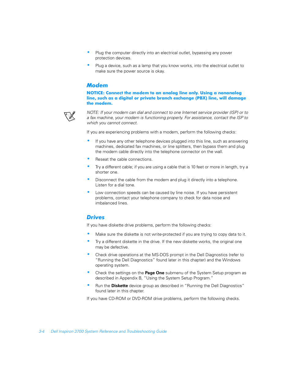 Modem, Drives, Modem -4 | Drives -4 | Dell Inspiron 3700 User Manual | Page 48 / 178