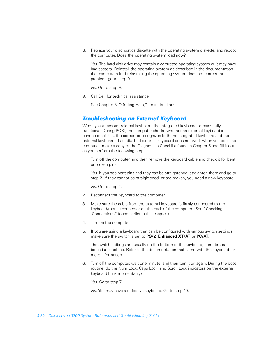 Troubleshooting an external keyboard, Troubleshooting an external keyboard -20 | Dell Inspiron 3700 User Manual | Page 64 / 178