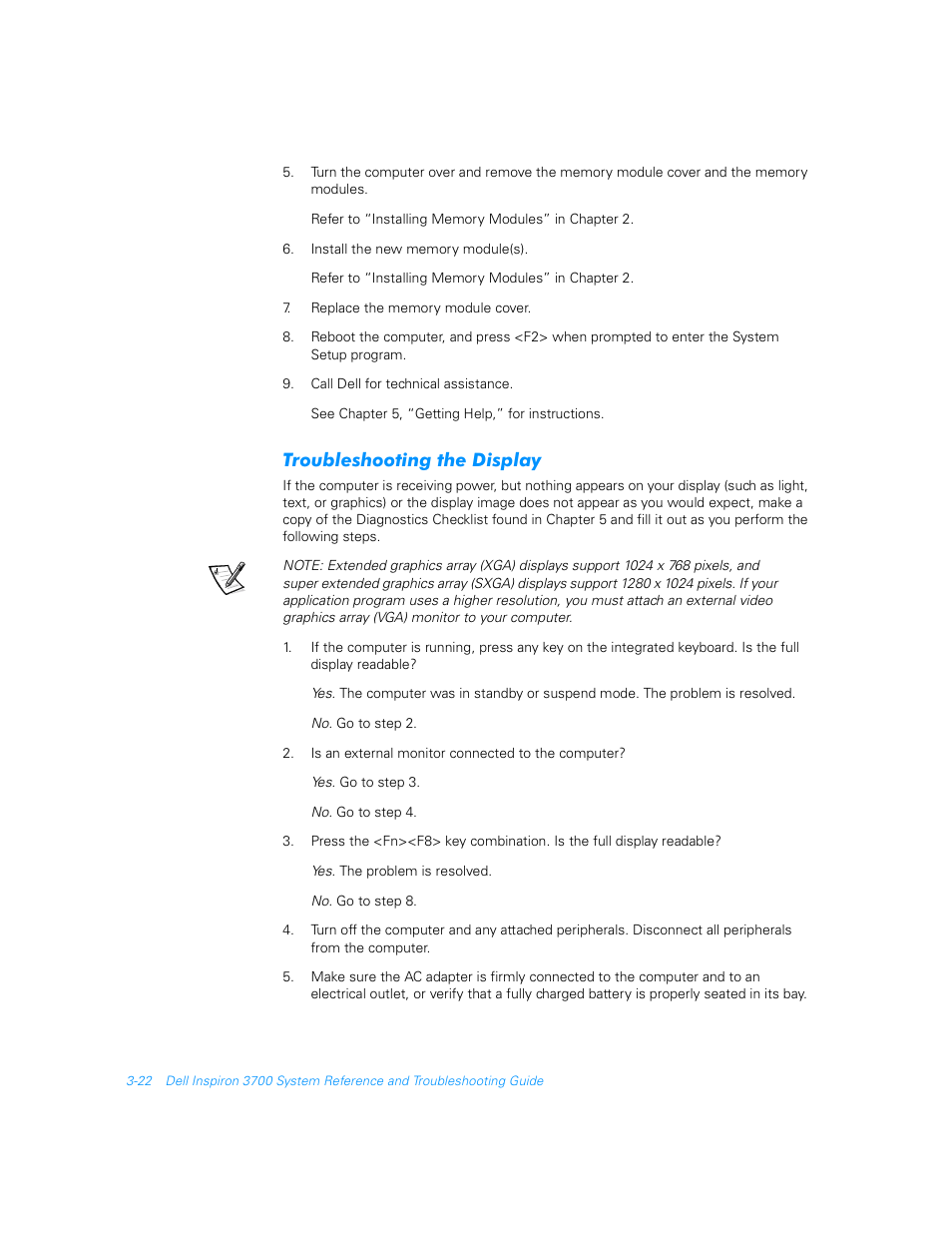 Troubleshooting the display, Troubleshooting the display -22 | Dell Inspiron 3700 User Manual | Page 66 / 178