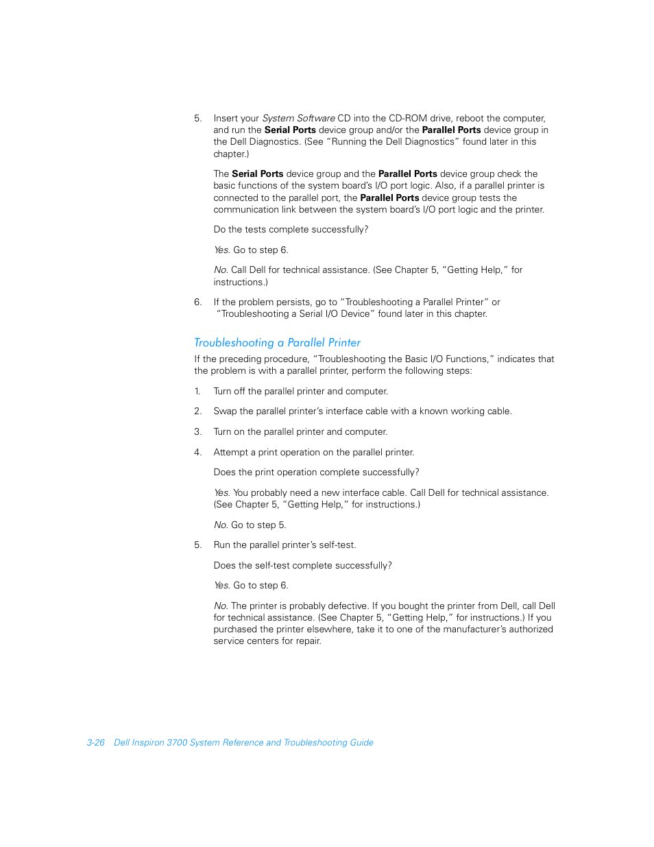 Troubleshooting a parallel printer, Troubleshooting a parallel printer -26 | Dell Inspiron 3700 User Manual | Page 70 / 178