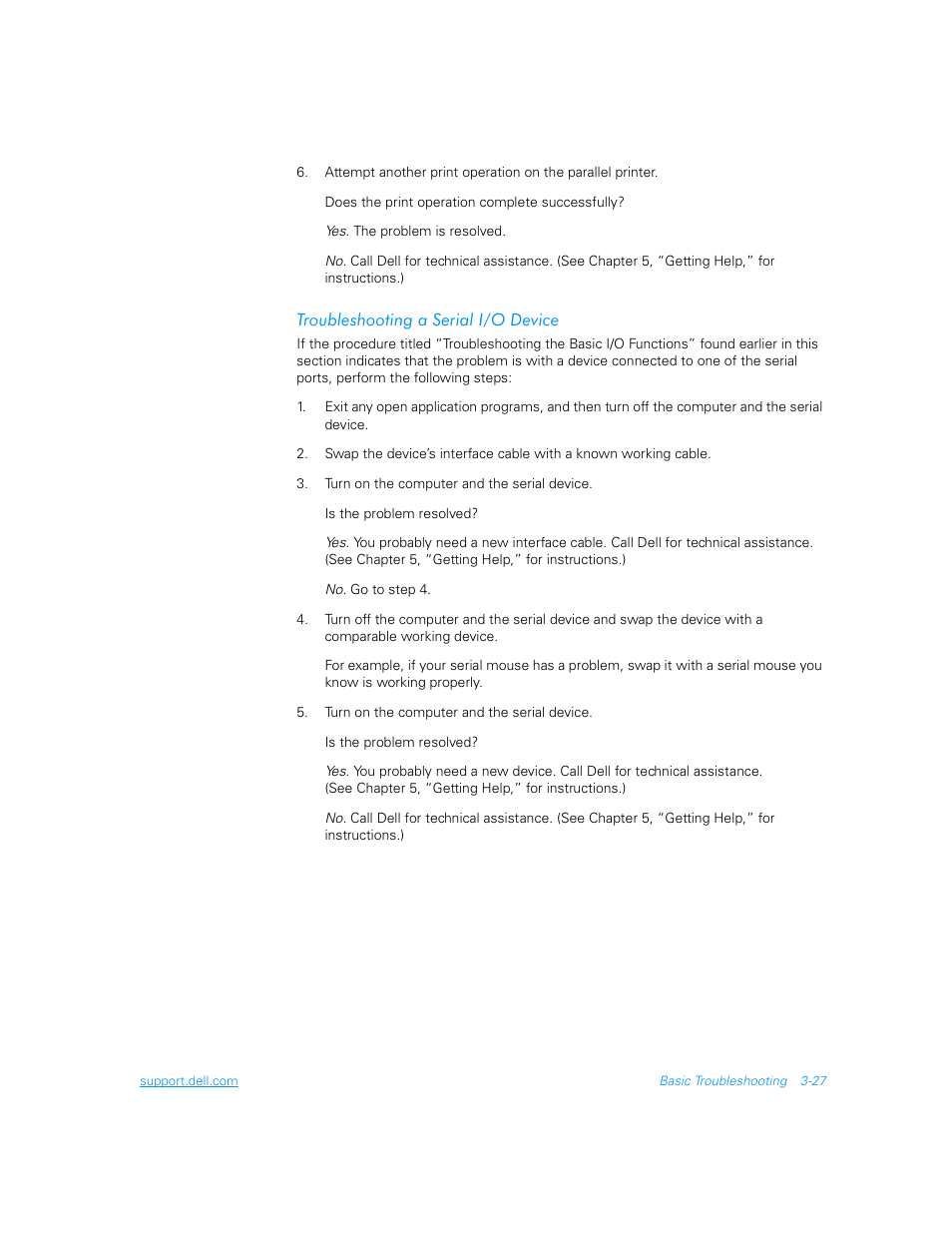 Troubleshooting a serial i/o device, Troubleshooting a serial i/o device -27 | Dell Inspiron 3700 User Manual | Page 71 / 178