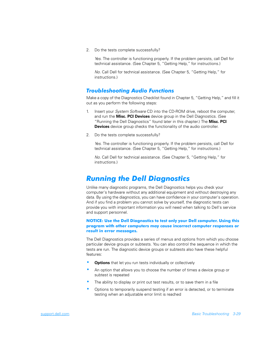 Troubleshooting audio functions, Running the dell diagnostics, Troubleshooting audio functions -29 | Running the dell diagnostics -29 | Dell Inspiron 3700 User Manual | Page 73 / 178