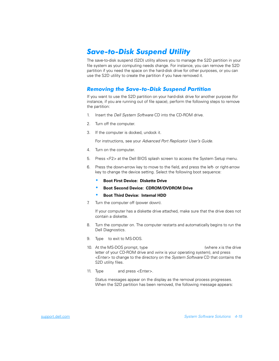 Save-to-disk suspend utility, Removing the save-to-disk suspend partition, Removing the save-to-disk suspend partition -15 | Dell Inspiron 3700 User Manual | Page 93 / 178