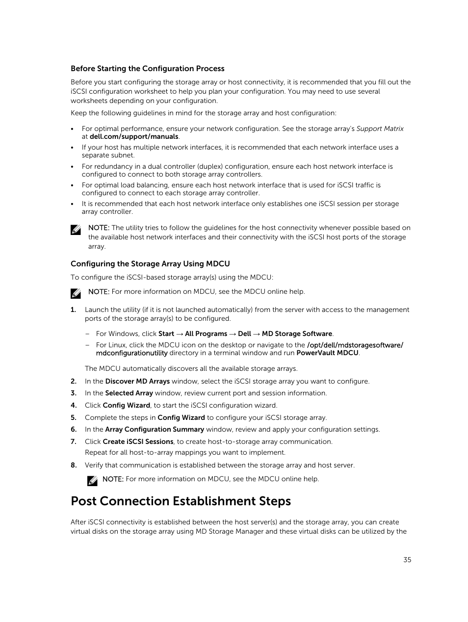 Post connection establishment steps | Dell PowerVault MD3800i User Manual | Page 35 / 59
