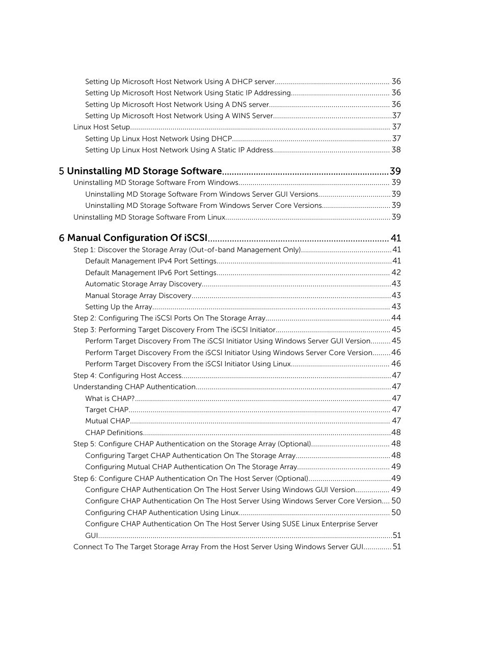 5 uninstalling md storage software, 6 manual configuration of iscsi | Dell PowerVault MD3800i User Manual | Page 4 / 59
