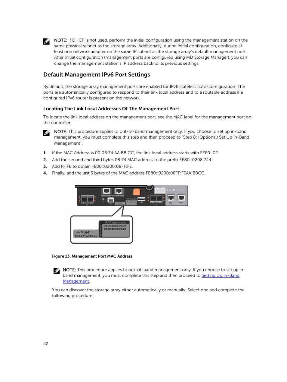 Default management ipv6 port settings | Dell PowerVault MD3800i User Manual | Page 42 / 59