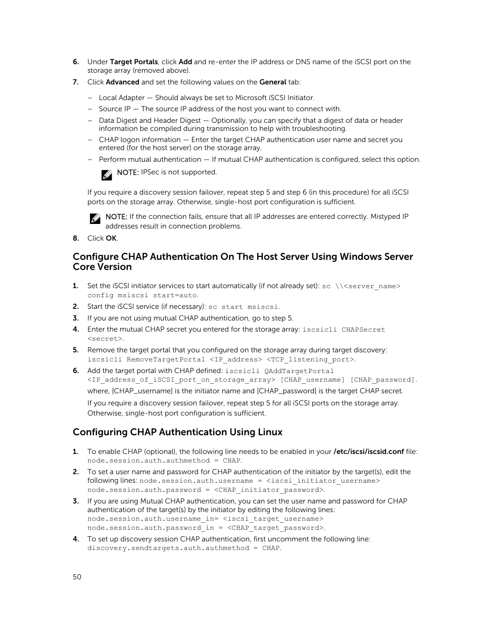 Configuring chap authentication using linux | Dell PowerVault MD3800i User Manual | Page 50 / 59