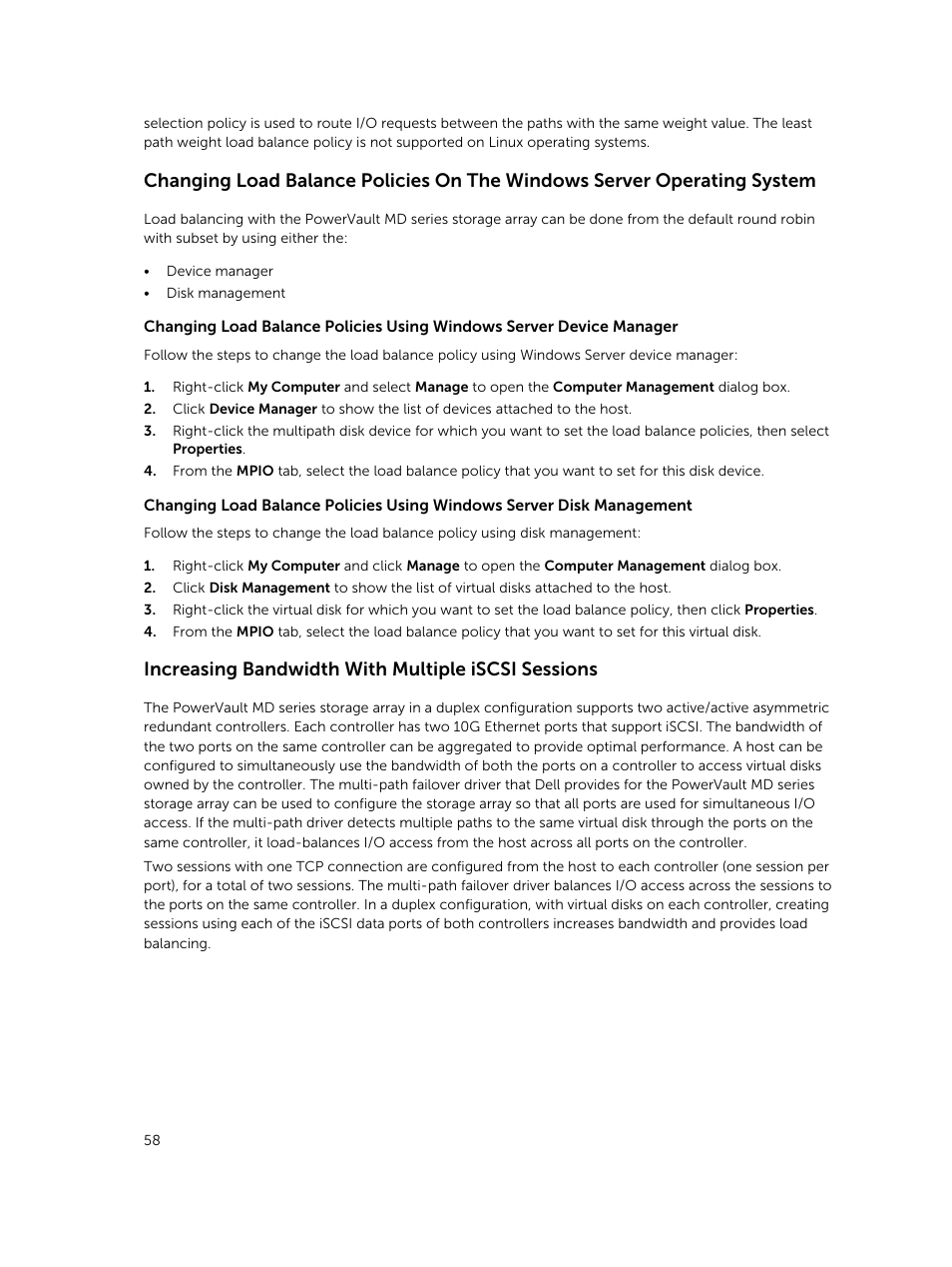 Increasing bandwidth with multiple iscsi sessions | Dell PowerVault MD3800i User Manual | Page 58 / 59
