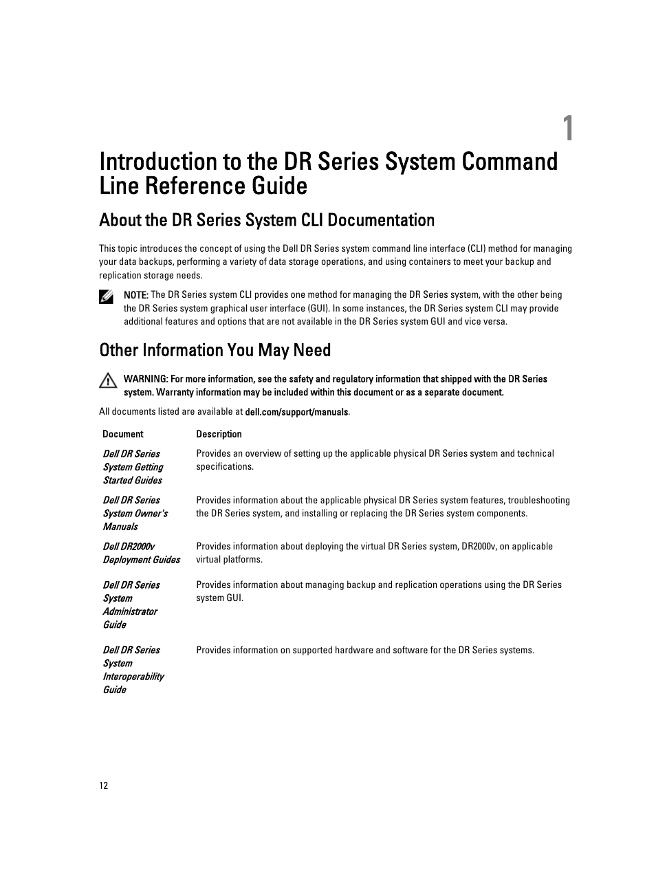 About the dr series system cli documentation, Other information you may need | Dell DR4000 User Manual | Page 12 / 150