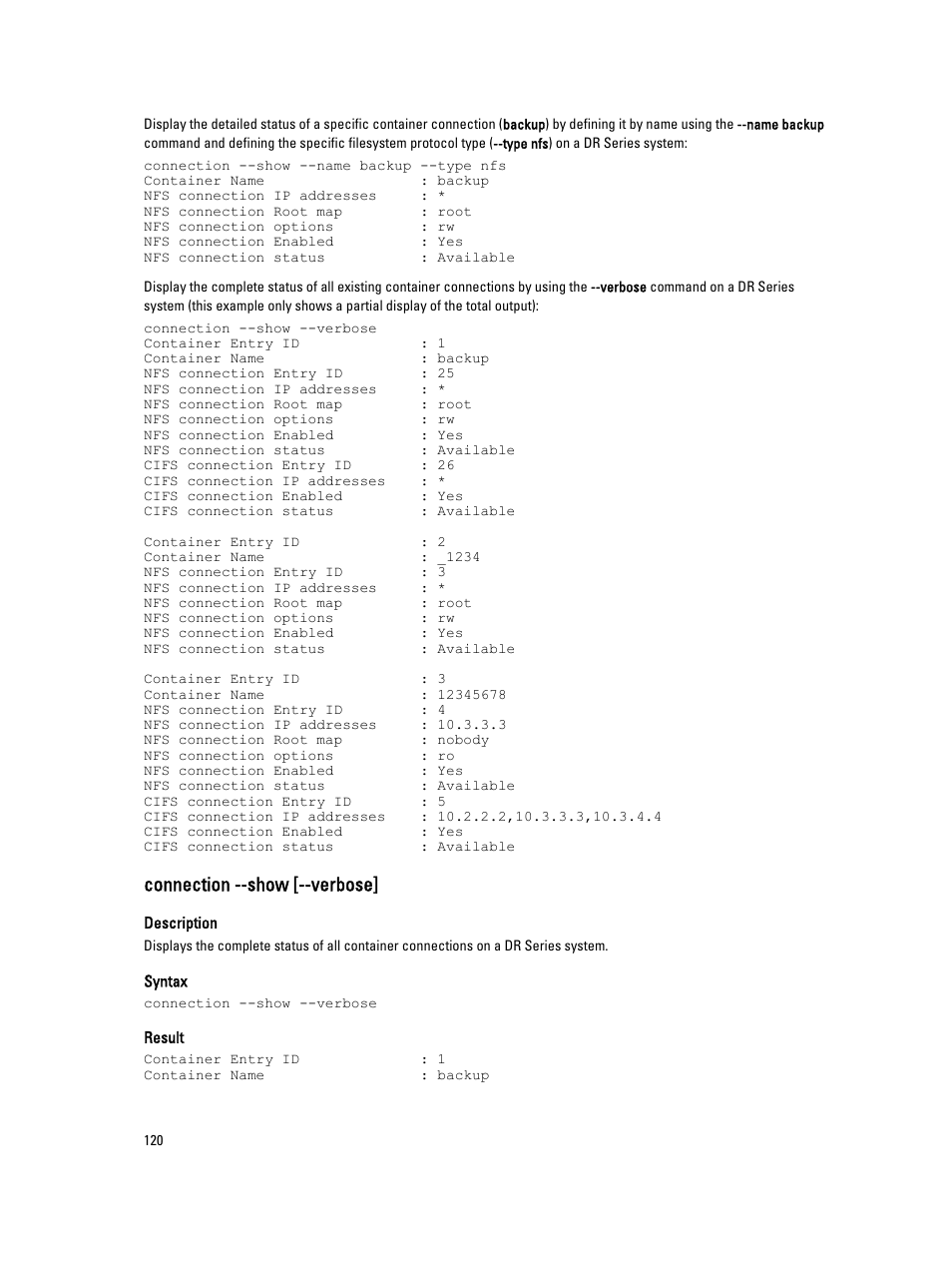 Connection --show [--verbose | Dell DR4000 User Manual | Page 120 / 150