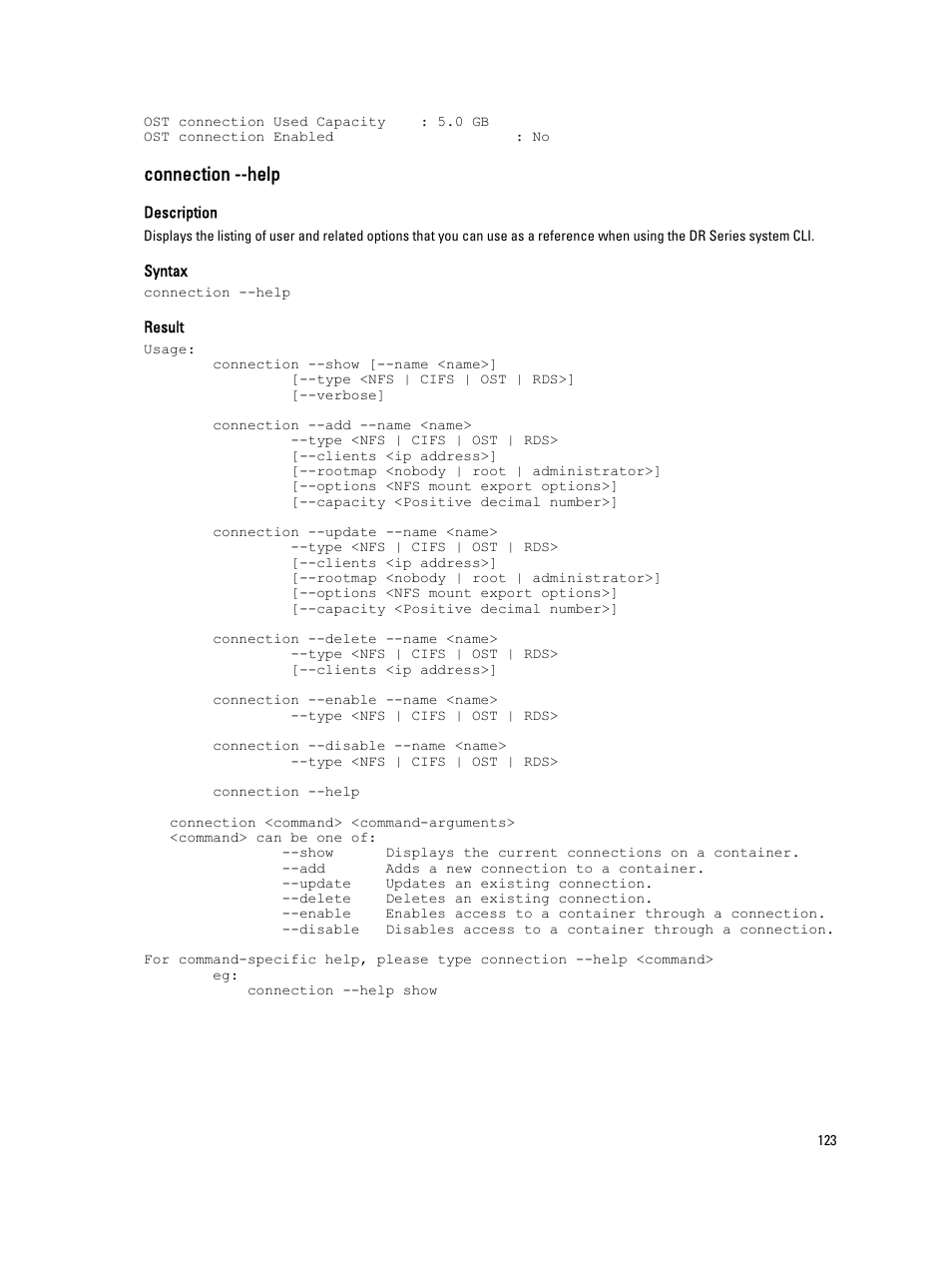 Connection --help | Dell DR4000 User Manual | Page 123 / 150