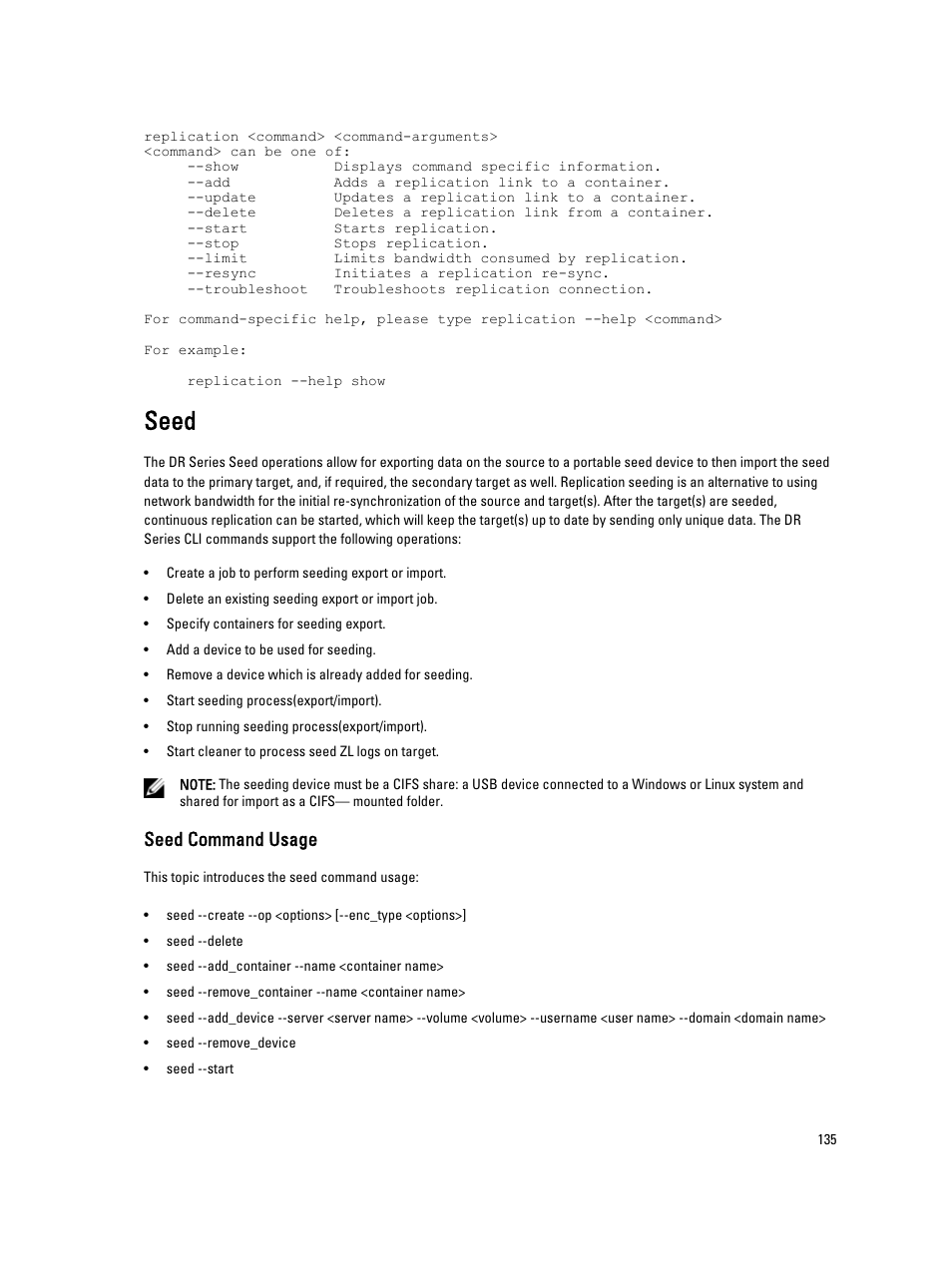 Seed, Seed command usage | Dell DR4000 User Manual | Page 135 / 150