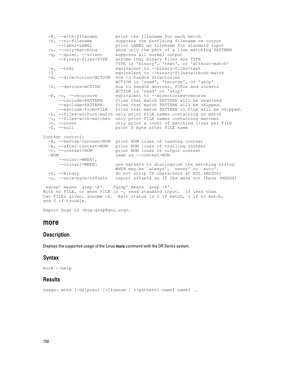 More, Description, Syntax | Results | Dell DR4000 User Manual | Page 150 / 150