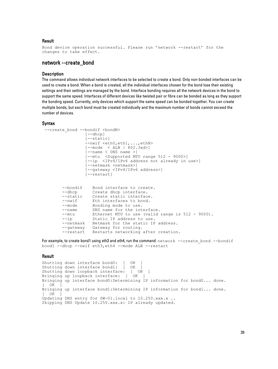 Network --create_bond | Dell DR4000 User Manual | Page 39 / 150