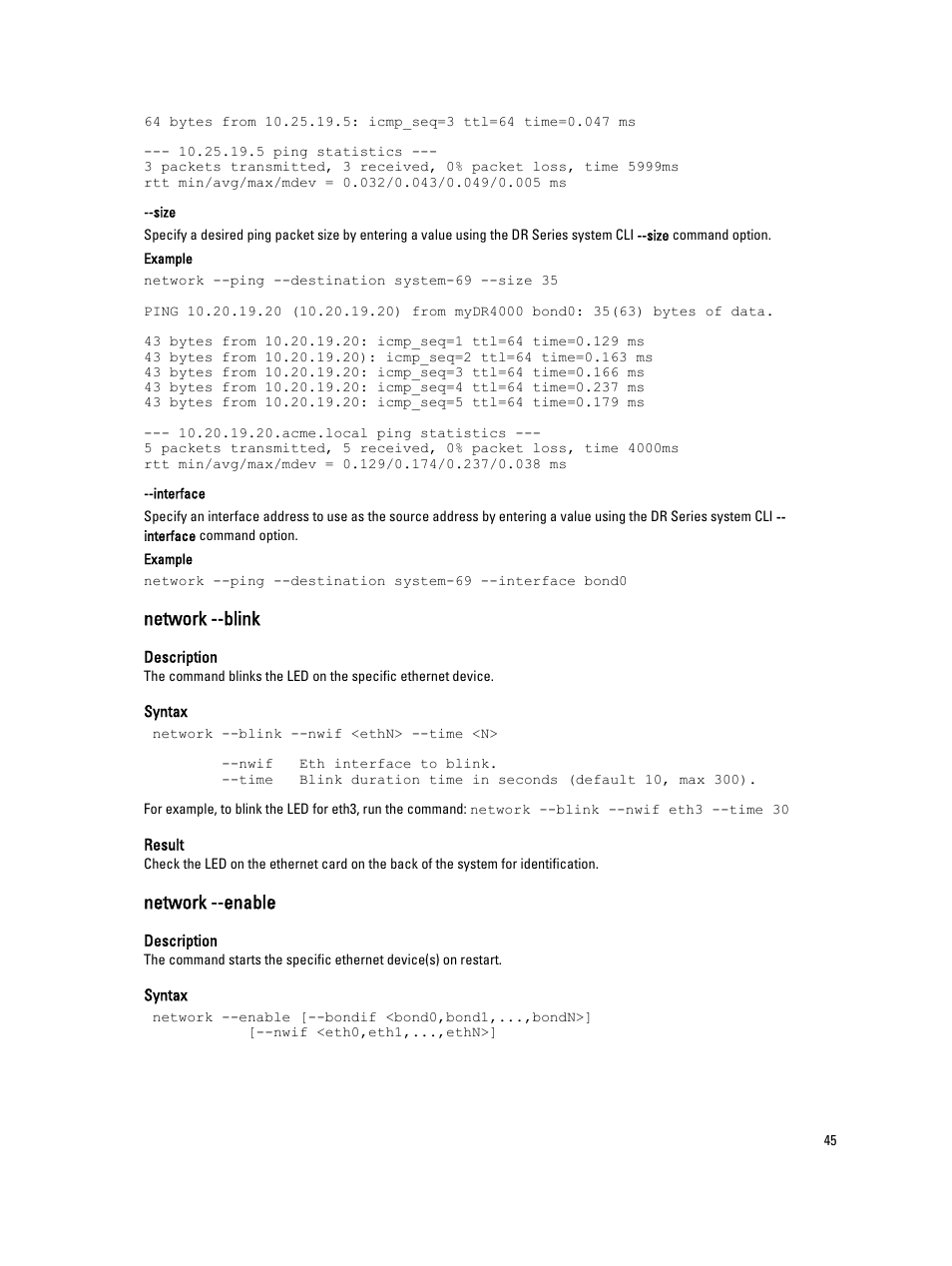 Network --blink, Network --enable | Dell DR4000 User Manual | Page 45 / 150