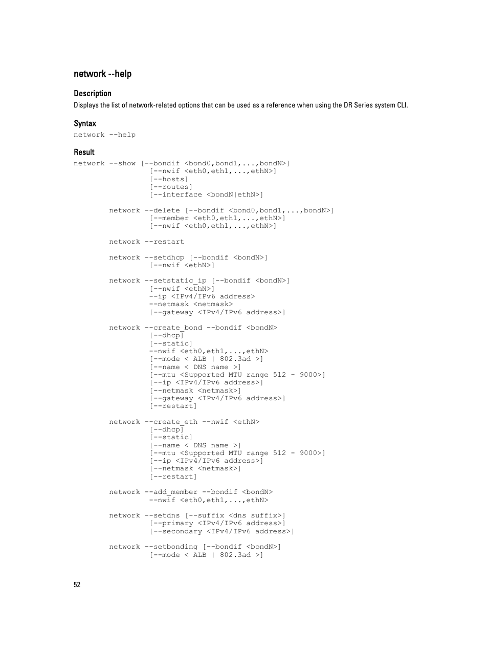 Network --help | Dell DR4000 User Manual | Page 52 / 150