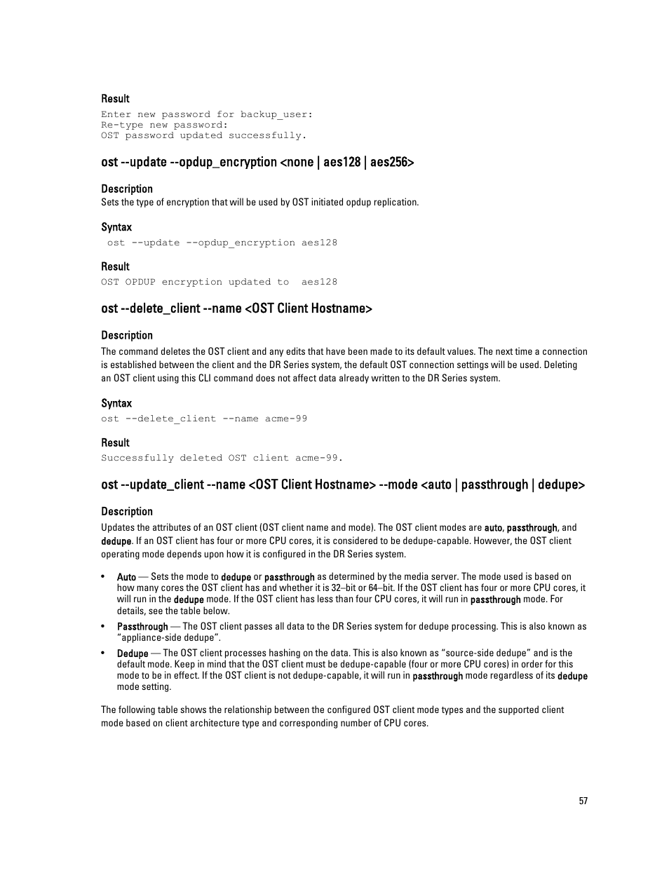 Ost --delete_client --name <ost client hostname | Dell DR4000 User Manual | Page 57 / 150