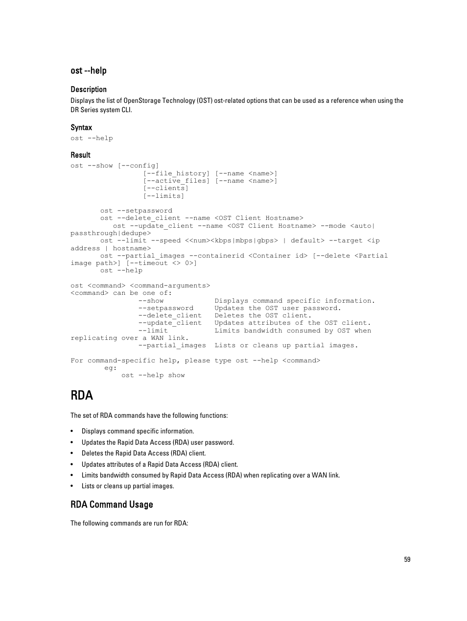 Ost --help, Rda command usage | Dell DR4000 User Manual | Page 59 / 150