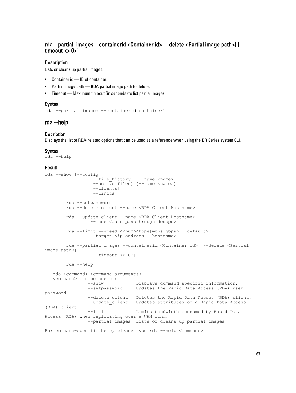 Rda --help | Dell DR4000 User Manual | Page 63 / 150