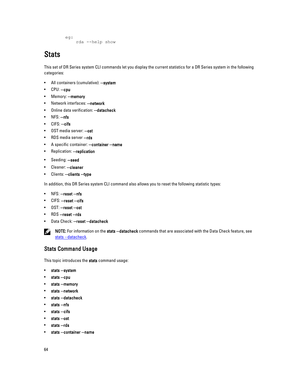 Stats, Stats command usage | Dell DR4000 User Manual | Page 64 / 150