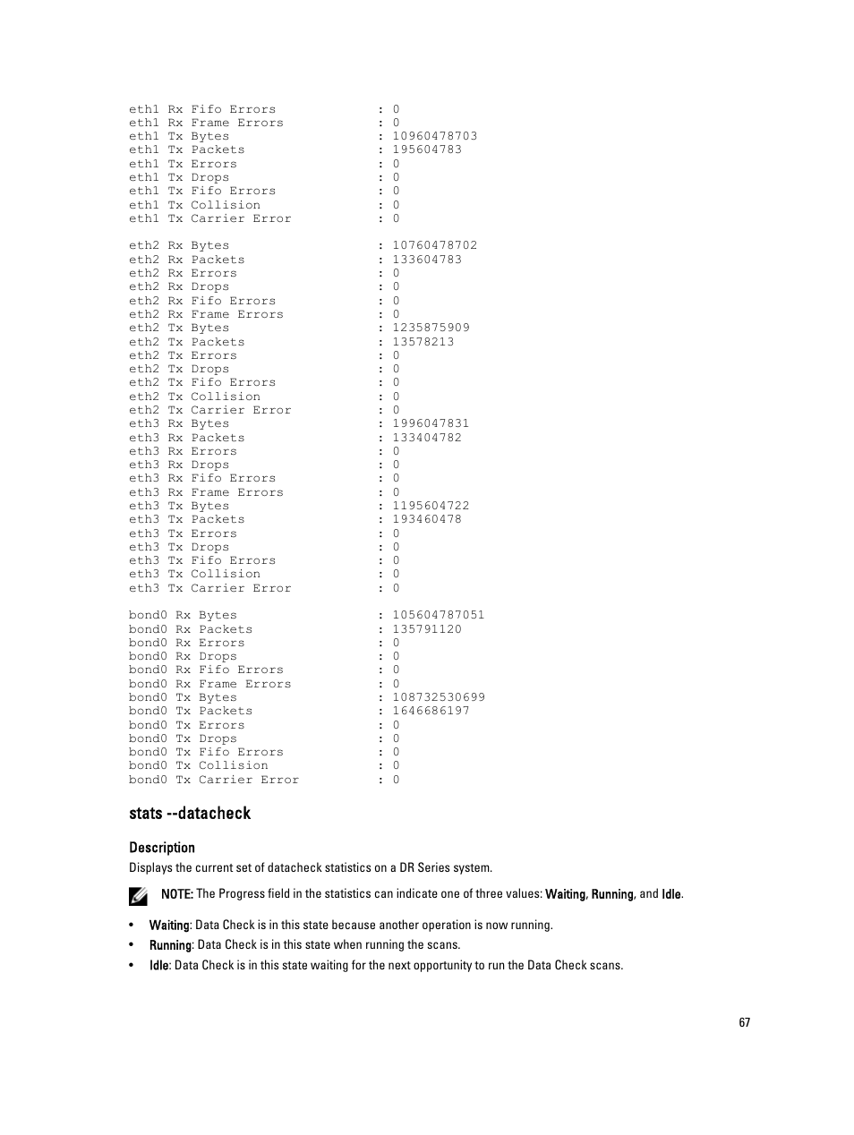 Stats --datacheck | Dell DR4000 User Manual | Page 67 / 150