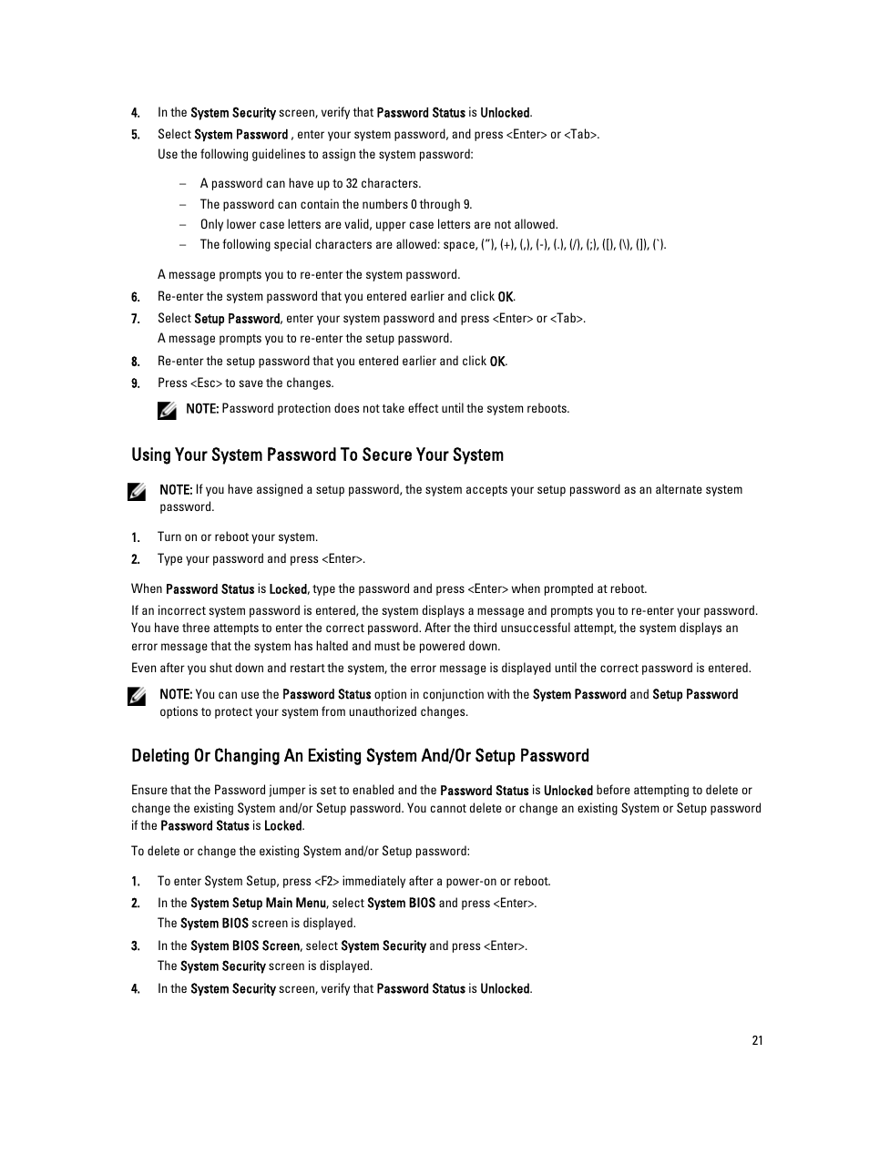 Using your system password to secure your system | Dell PowerEdge VRTX User Manual | Page 21 / 143