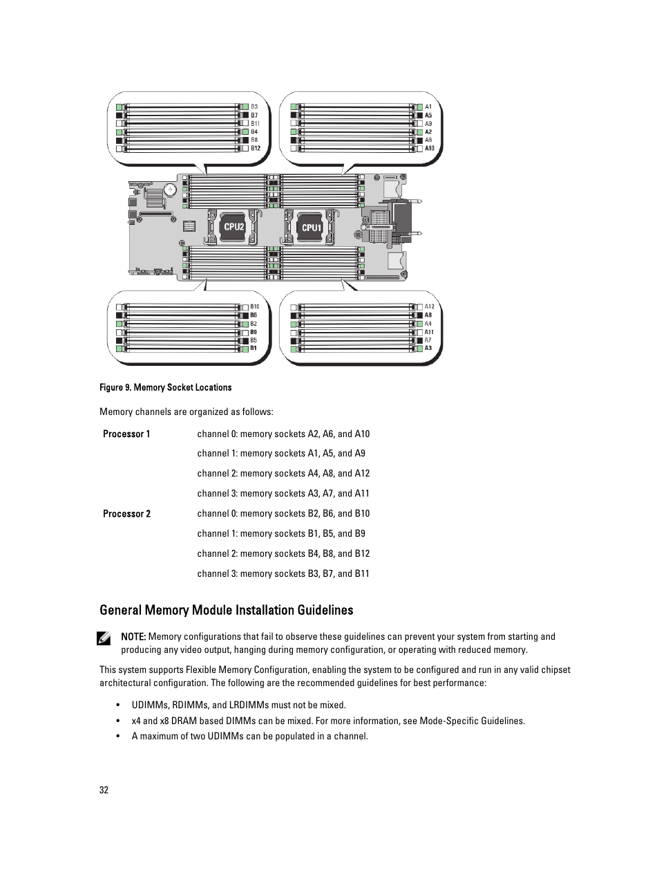 General memory module installation guidelines | Dell PowerEdge VRTX User Manual | Page 32 / 143