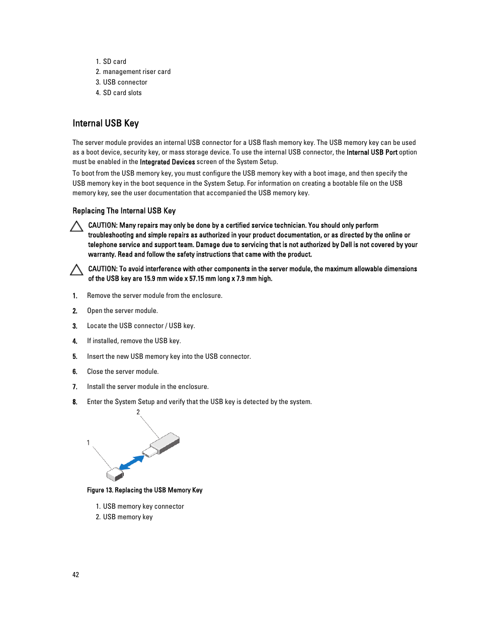 Internal usb key | Dell PowerEdge VRTX User Manual | Page 42 / 143