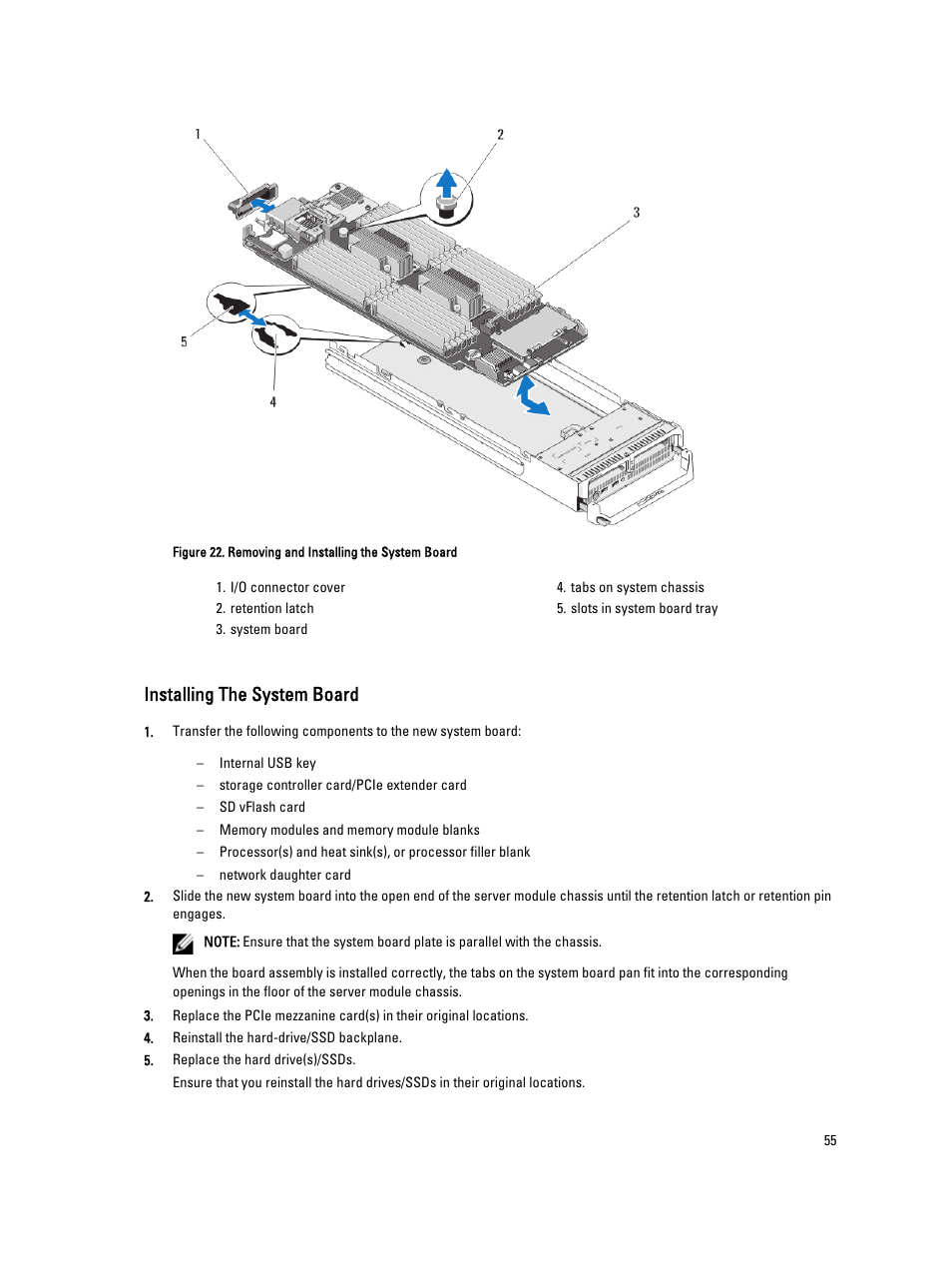 Installing the system board | Dell PowerEdge VRTX User Manual | Page 55 / 143