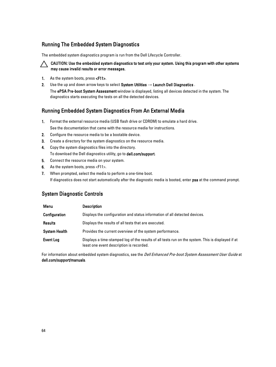 Running the embedded system diagnostics, System diagnostic controls | Dell PowerEdge VRTX User Manual | Page 64 / 143