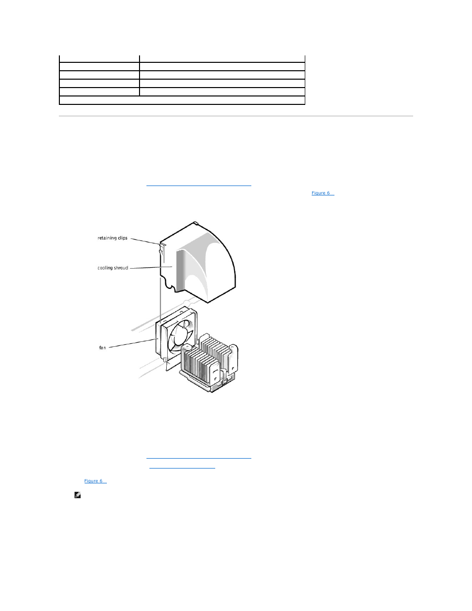 Removing and replacing the fan assembly, Removing the cooling shroud, Replacing the cooling shroud | Removing the fan | Dell PowerEdge 500SC User Manual | Page 38 / 65