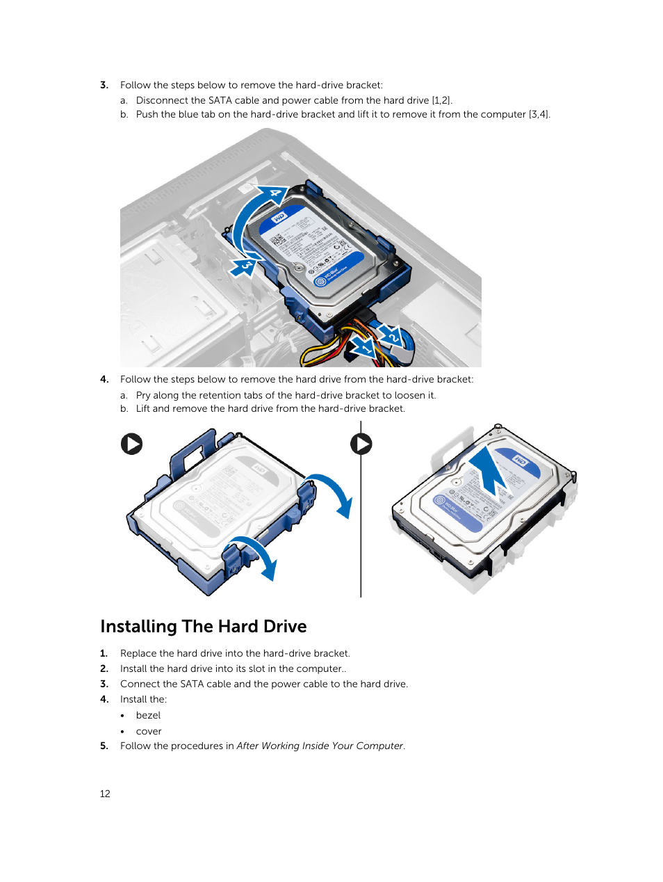 Installing the hard drive | Dell Vostro 3800 Slim Tower (Late 2013) User Manual | Page 12 / 37