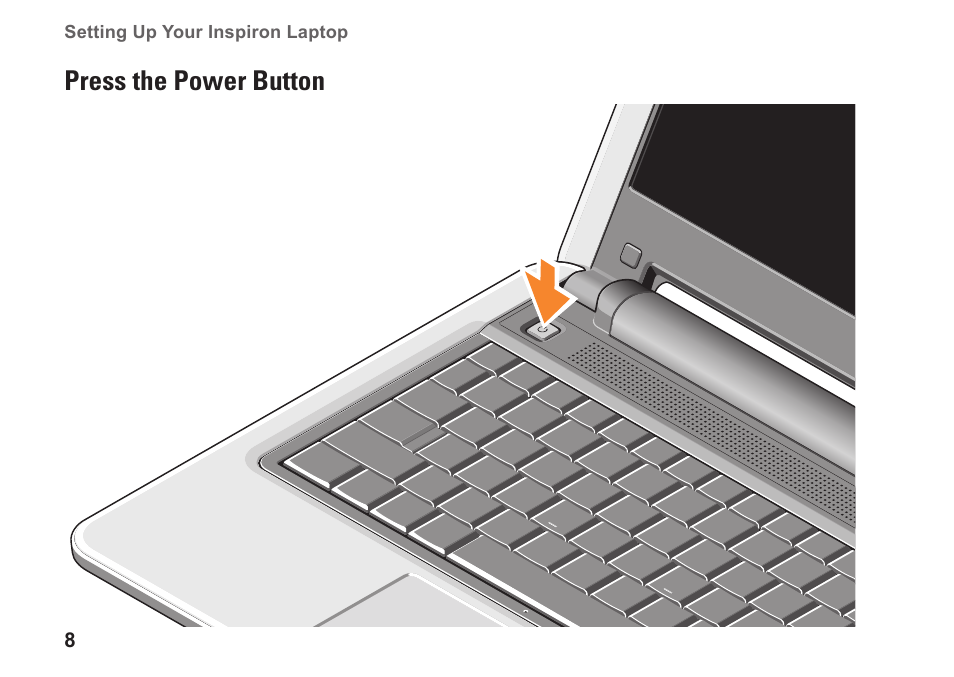 Press the power button | Dell Inspiron Mini 12 (1210, Late 2008) User Manual | Page 10 / 62