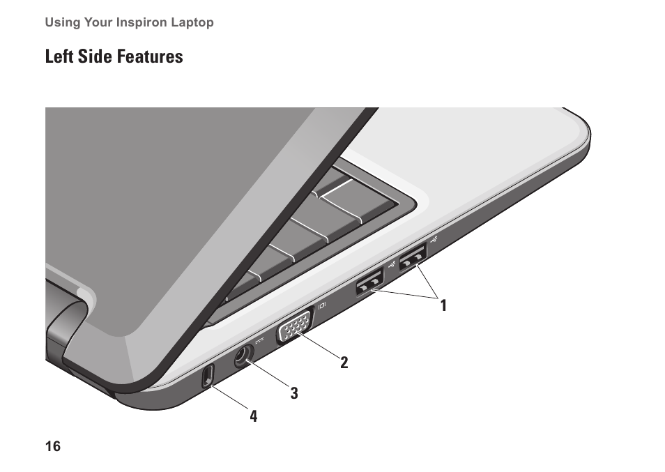 Left side features | Dell Inspiron Mini 12 (1210, Late 2008) User Manual | Page 18 / 62