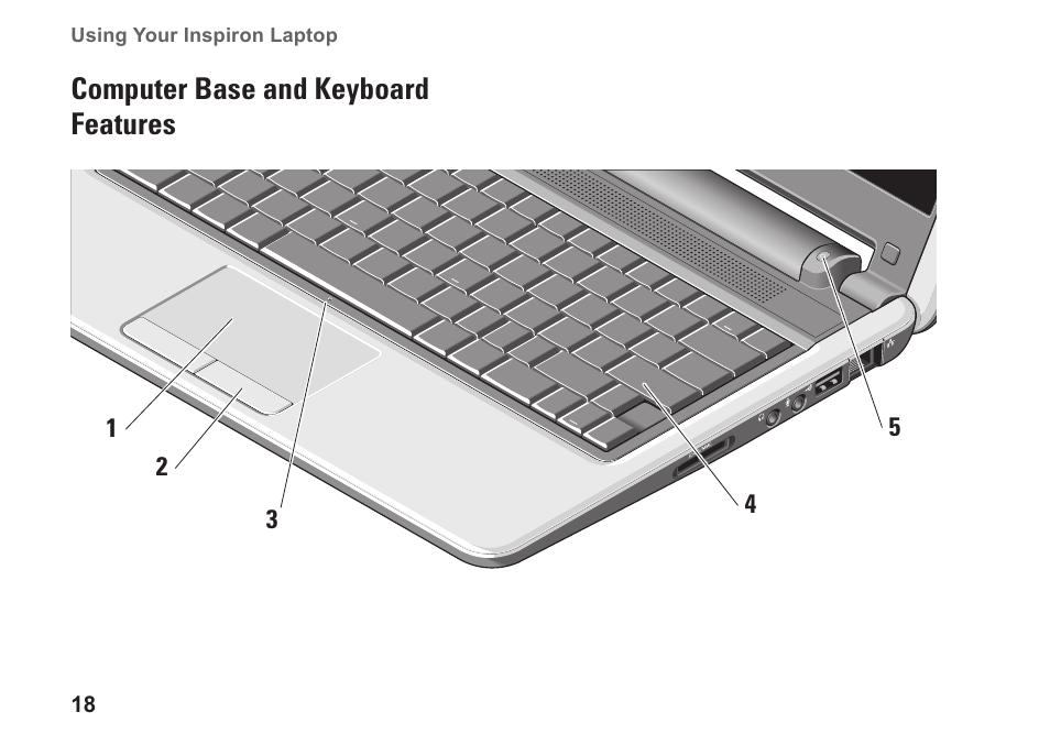 Computer base and keyboard features | Dell Inspiron Mini 12 (1210, Late 2008) User Manual | Page 20 / 62
