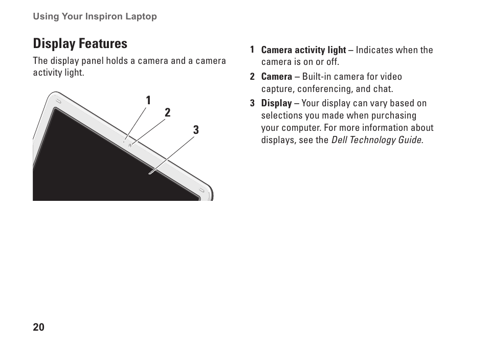 Display features | Dell Inspiron Mini 12 (1210, Late 2008) User Manual | Page 22 / 62