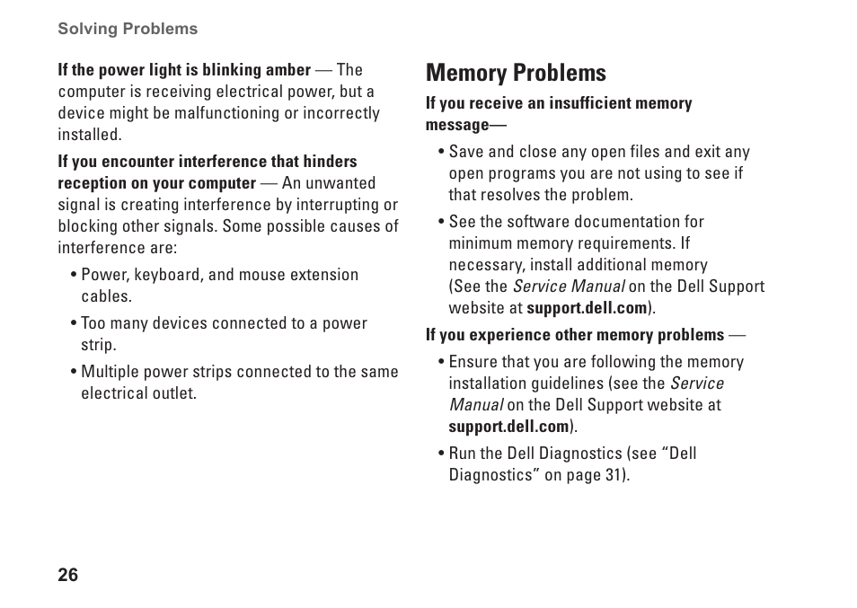 Memory problems | Dell Inspiron Mini 12 (1210, Late 2008) User Manual | Page 28 / 62