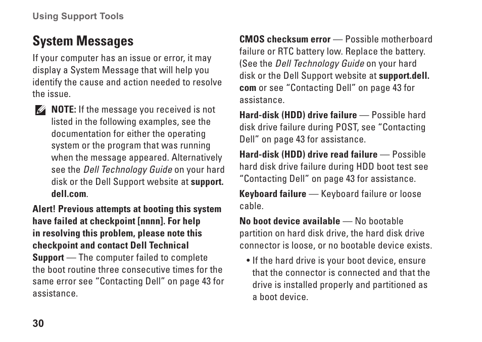 System messages | Dell Inspiron Mini 12 (1210, Late 2008) User Manual | Page 32 / 62