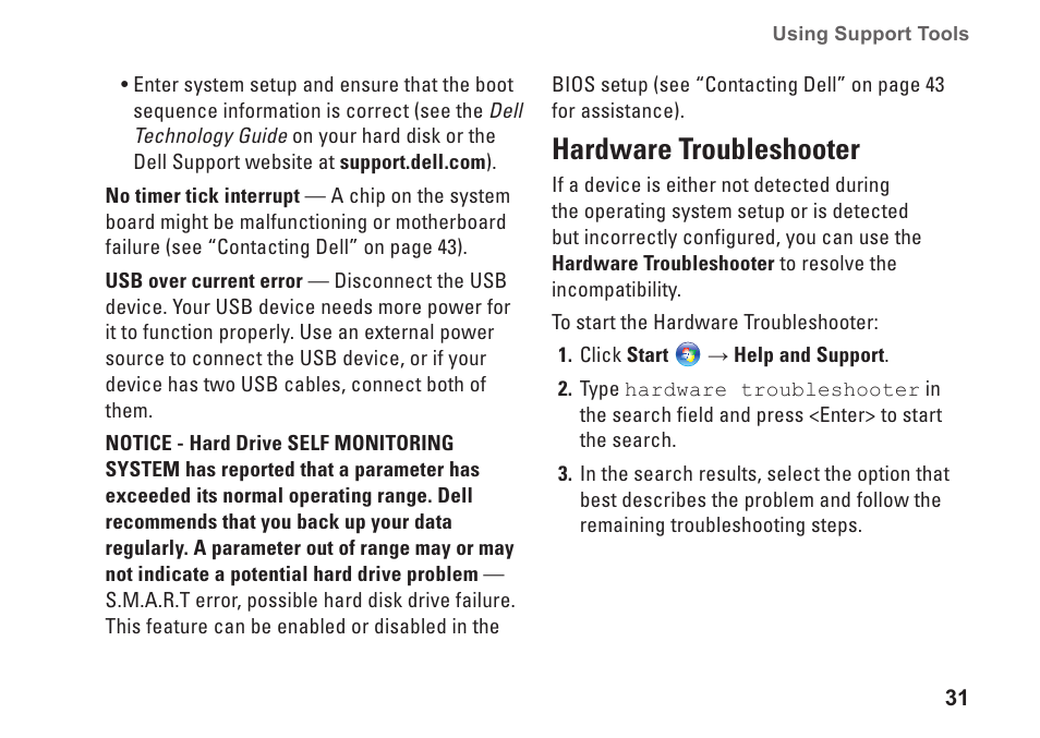 Hardware troubleshooter | Dell Inspiron Mini 12 (1210, Late 2008) User Manual | Page 33 / 62