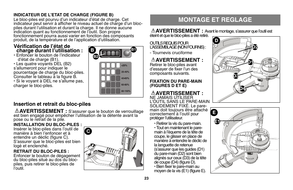 Montage et reglage | Black & Decker LST136 User Manual | Page 23 / 48