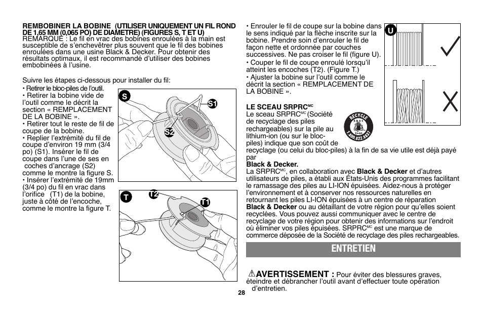 Entretien | Black & Decker LST136 User Manual | Page 28 / 48