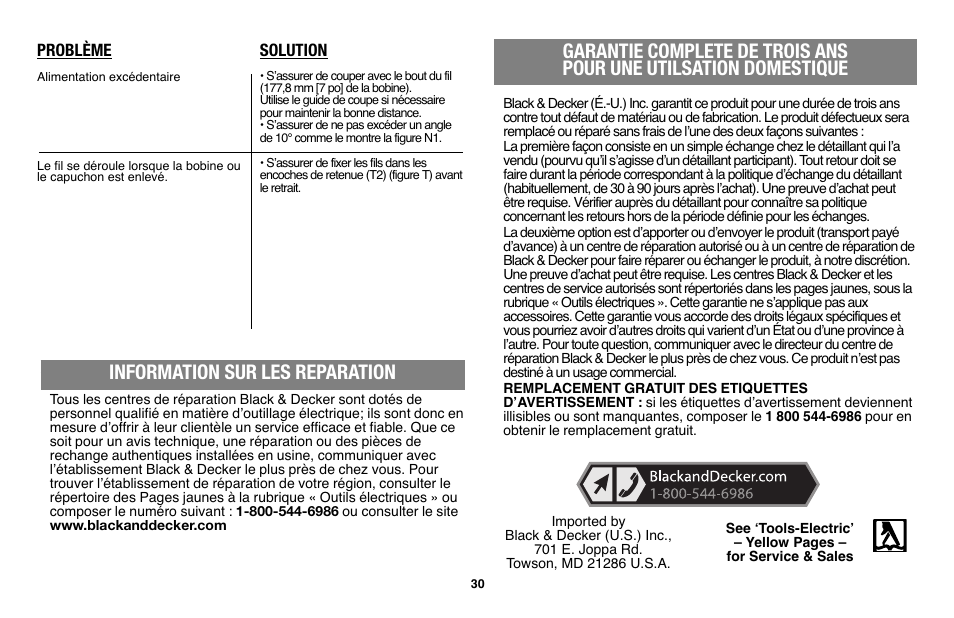 Information sur les reparation | Black & Decker LST136 User Manual | Page 30 / 48
