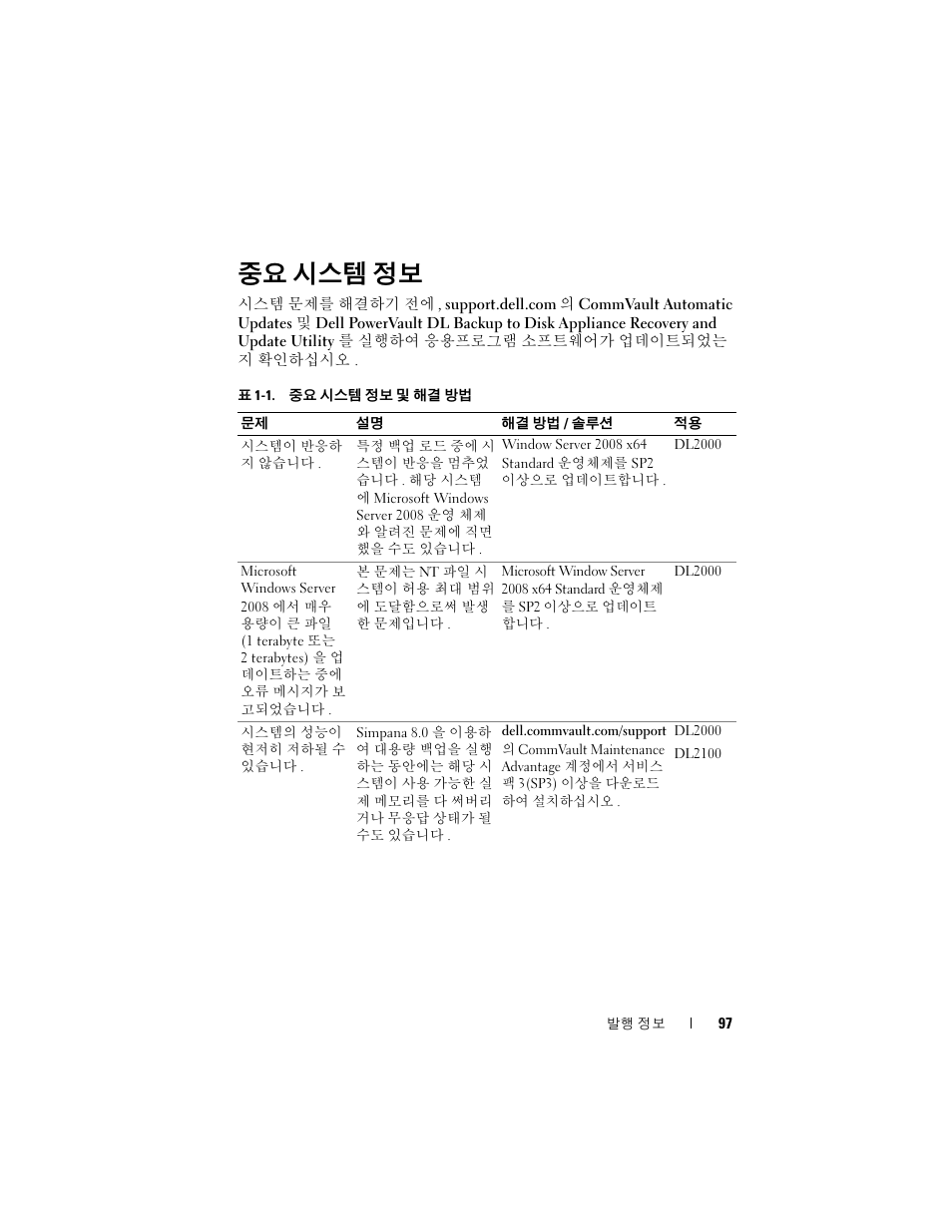 중요 시스템 정보 | Dell PowerVault DL2200 CommVault User Manual | Page 97 / 138